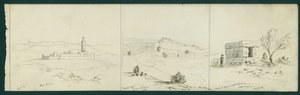 LtoR: Nebi Musa, Castle of Safet and Tomb of Kalata by Claude Conder